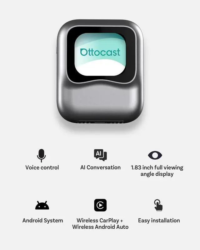 Alt view image 3 of 7 - NANO(ottocast) The wireless smart voice carplay box features a 7-inch screen and 128GB of internal memory, and is compatible with the original car's built-in carplay