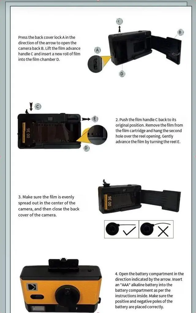 Alt view image 3 of 6 - Kodak F9 Retro point-and-shoot camera with 135 film and Flash, suitable for beginners (film and battery not included) PINK