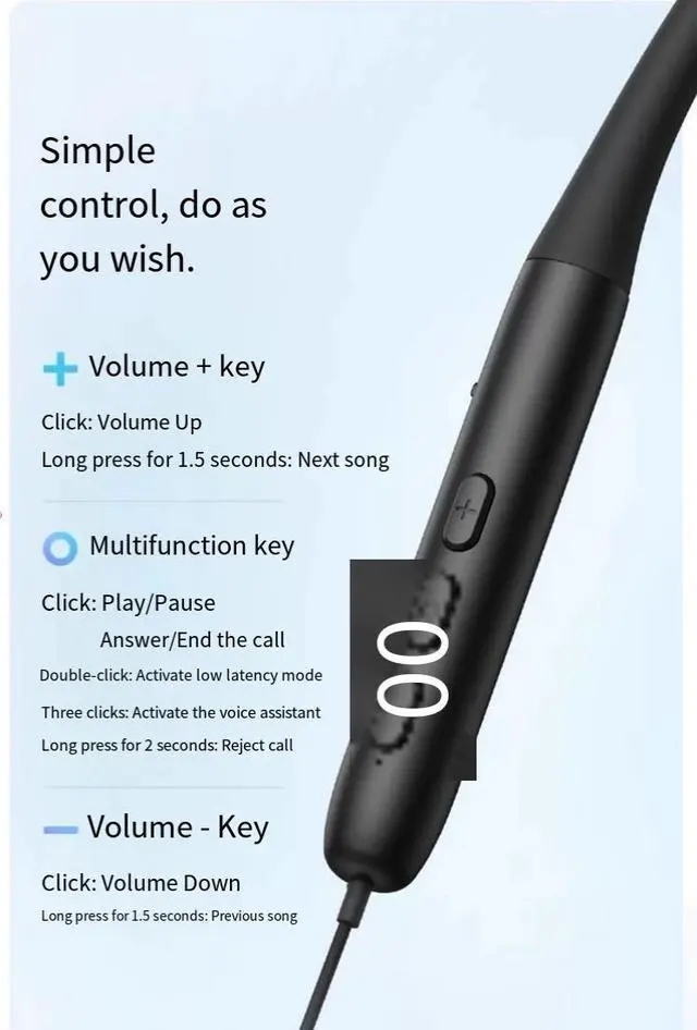 Alt view image 3 of 7 - Baseus P1 Bluetooth headphones, sports neckband style, specifically designed for running with wireless noise cancellation and long battery life, neckband style Black