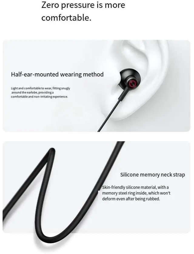 Alt view image 5 of 7 - Baseus P1 Bluetooth headphones, sports neckband style, specifically designed for running with wireless noise cancellation and long battery life, neckband style Black