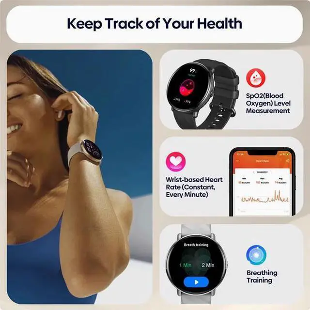 Alt view image 5 of 7 - Zeblaze GTR 3 Pro Fitness Wellness SmartWatch AMOLED Display Champagne Gold