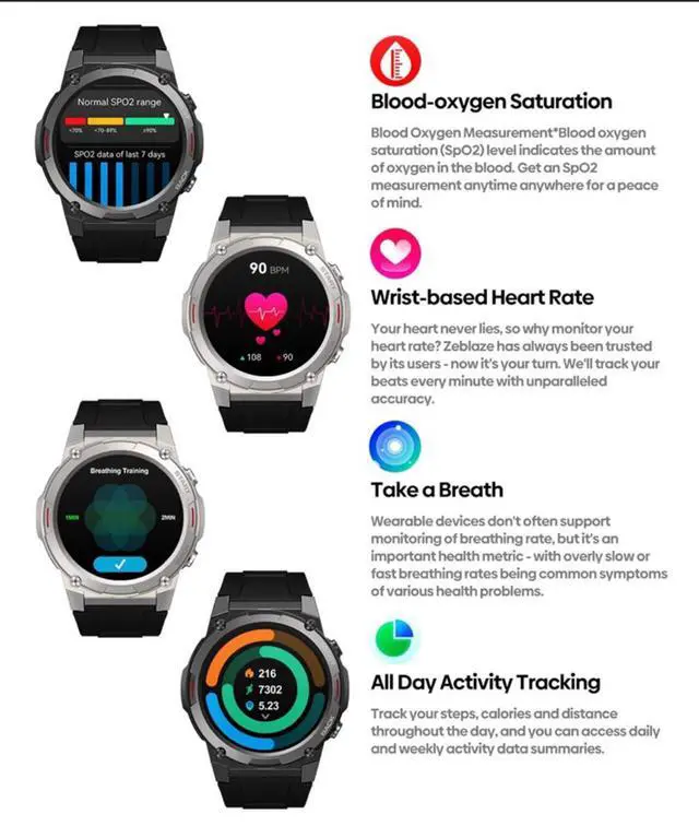 Alt view image 7 of 7 - Zeblaze Global Version Smart Watch 1.43Display Bluetooth Phone Calls Silverw