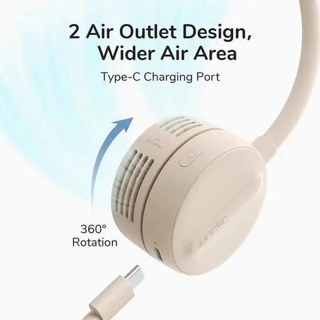Alt view image 3 of 7 - JISULIFE Portable Neck Fan 360°Adjustable Bladeless Neck  Space Grey 720° rotating blower  Four wind speeds  Skin-friendly and lightweight 1800mAh