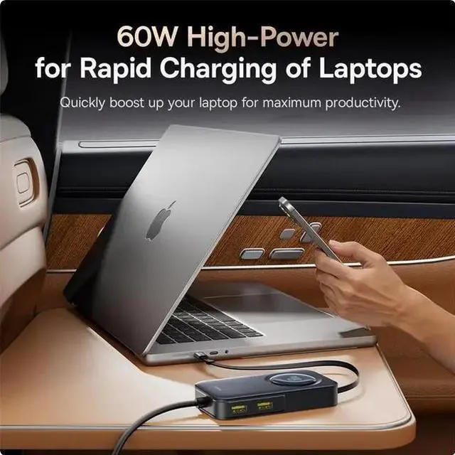 Alt view image 2 of 7 - BASEUS 105W Retractable Car Charger Rear Seat Expand Quick 6 Ports