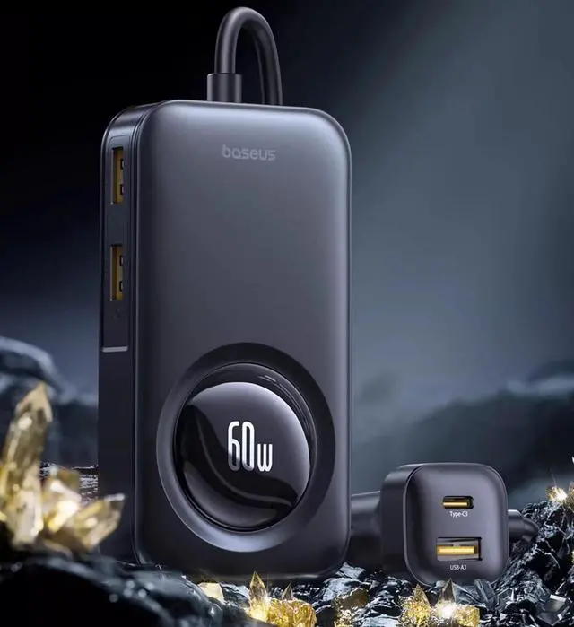 Main image of BASEUS 105W Retractable Car Charger Rear Seat Expand Quick 6 Ports