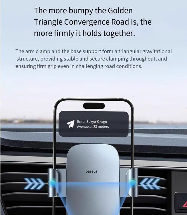 Alt view image 5 of 7 - Baseus Sucker Car Phone Holder Gravity car phone holder with noise-free air outlet The patent for horizontal screen navigation doubles the stability during driving with no abnormal noise Black