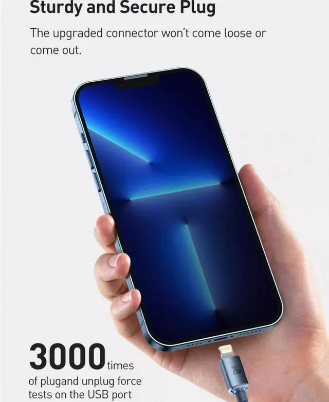 Alt view image 6 of 6 - Baseus Type-C to lighting PD 20W fast Charging Nylon braided Cable is suitable for iPhone 13/12/11 series ProMax Charging Cable blue