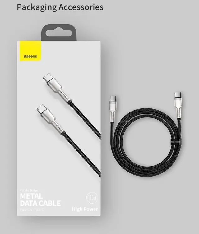 Alt view image 6 of 6 - Baseus 100W USB C to USB Type C 5A Fast Charging Nylon braided wire Cable for MacBook Pro Laptop Tablet iPadAir Phone (Black)