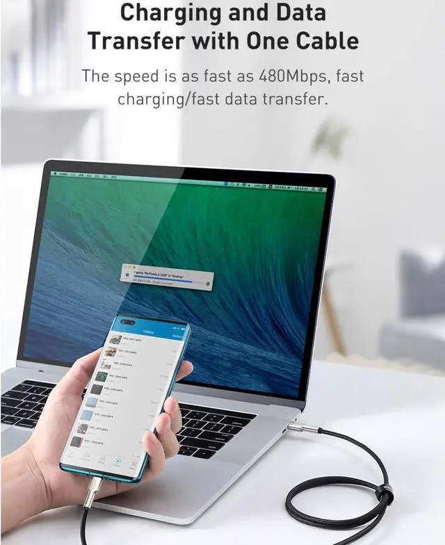 Alt view image 5 of 6 - Baseus 100W USB C to USB Type C 5A Fast Charging Nylon braided wire Cable for MacBook Pro Laptop Tablet iPadAir Phone (White)