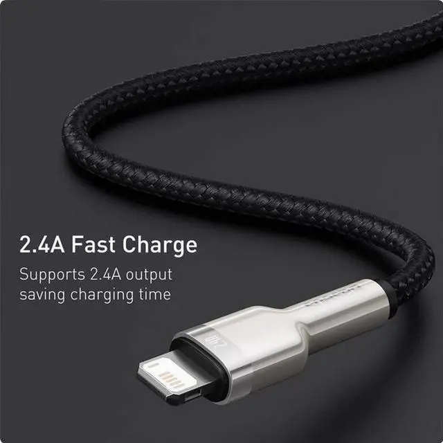 Alt view image 4 of 7 - Baseus PD 20W 2.4A USB-Nylon Filament Fast Charging Cable USB to Lightning for iPhone 14/13 Pro Max (Black)