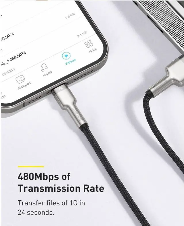 Alt view image 7 of 7 - Baseus PD 20W 2.4A USB-Nylon Filament Fast Charging Cable USB to Lightning for iPhone 14/13 Pro Max (Black)