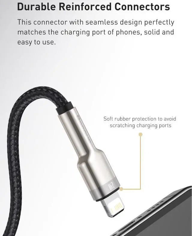 Alt view image 5 of 7 - Baseus PD 20W 2.4A USB-Nylon Filament Fast Charging Cable USB to Lightning for iPhone 14/13 Pro Max (White)