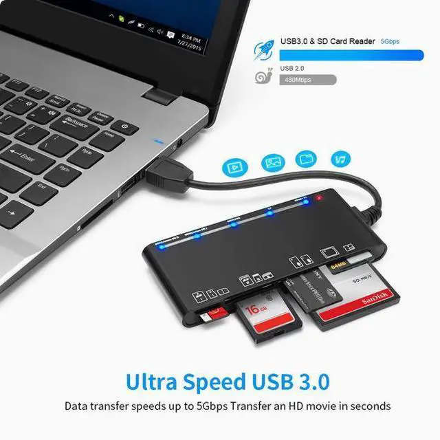 Alt view image 3 of 7 - USB 3.0 multi-function card reader CF/XD/MS/SD/TF card seven in one USB card reader