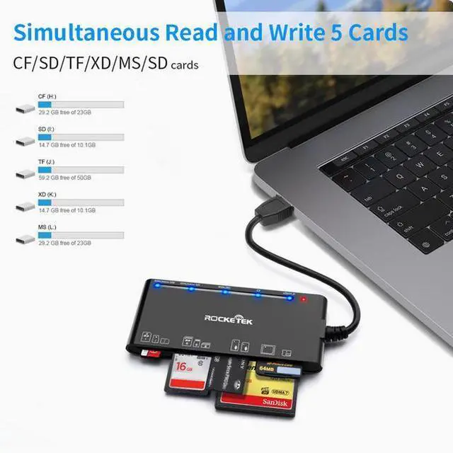 Alt view image 4 of 7 - USB 3.0 multi-function card reader CF/XD/MS/SD/TF card seven in one USB card reader