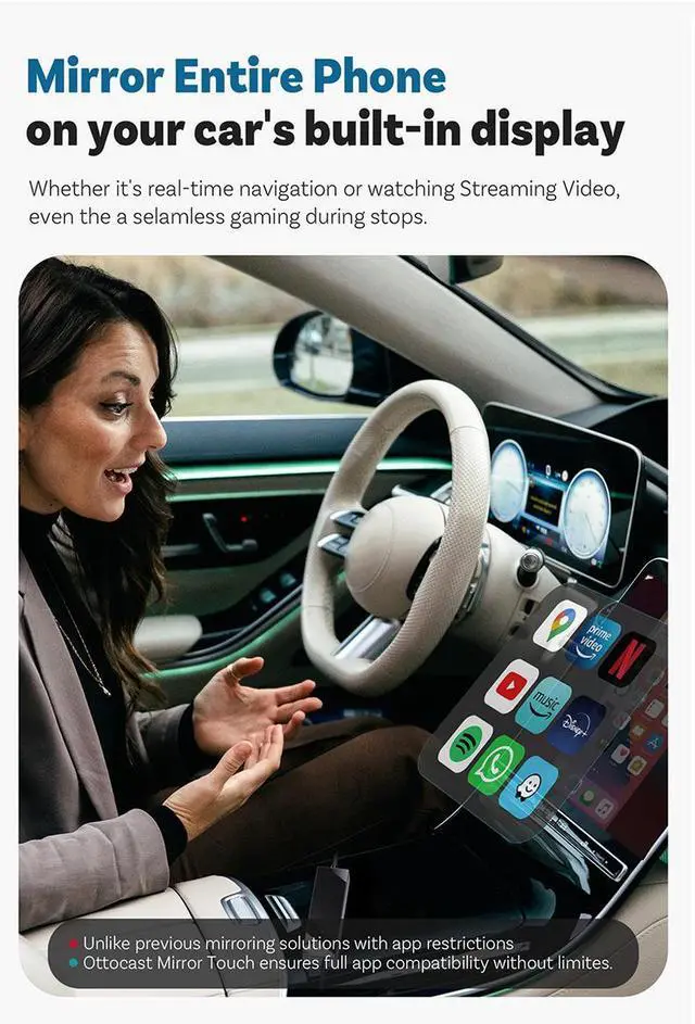 Alt view image 3 of 7 - Ottocast supports reverse control mirror Type-c interface with electronic touch screen carplay original carplay cable