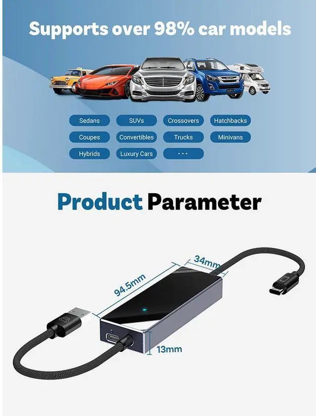 Alt view image 6 of 7 - Ottocast supports reverse control mirror Type-c interface with electronic touch screen carplay original carplay cable