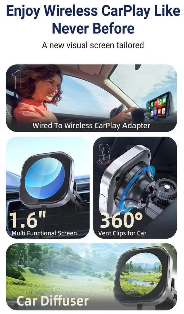 Alt view image 7 of 7 - Electronic picture frame with screen fragrance wireless carplay portable adapter