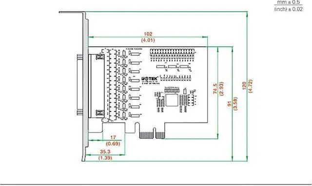 Alt view image 6 of 7 - UTEK Industrial PCI-E to 8 Port RS-485 RS-422 High Speed Serial Card PCIE to RS485 RS422 8-Port Converter ESD Anti-lightning 4U DR62 Connector UT-798