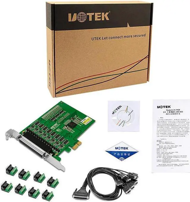 Alt view image 5 of 7 - UTEK Industrial PCI-E to 8 Port RS-485 RS-422 High Speed Serial Card PCIE to RS485 RS422 8-Port Converter ESD Anti-lightning 4U DR62 Connector UT-798