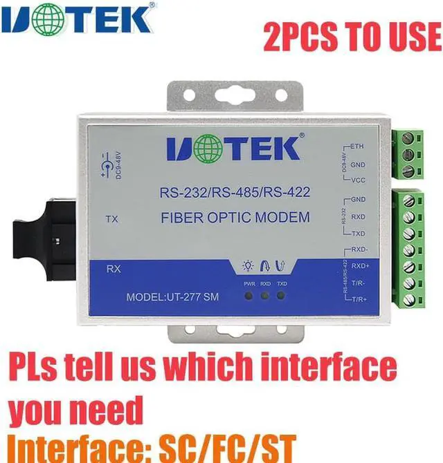 Main image of 2PCS UTEK RS232 RS485 RS422 to Fiber Optic MODEM SC ST FC Ports 460kbps Optical-Fiber Converter Transceiver Supports Master-slave Mode UT-277