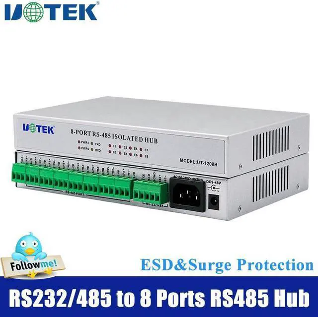 Main image of UTEK Industrial RS-232 RS-485 to 8 Ports RS485 Hub with Optoelectronic Isolation UT-1208H