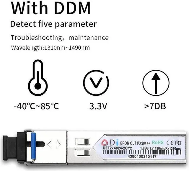Alt view image 3 of 6 - 1.25G EPON OLT PX20+++ Tx1490/Rx1310nm 9dbm SFP transceiver module
