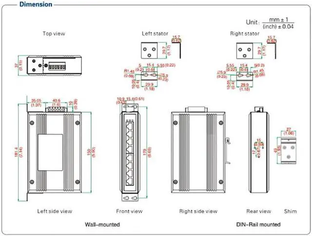 Alt view image 7 of 7 - Industrial Grade UTEK 10/100/1000M 8 Ports RJ45 Network Unmanaged Ethernet Switch DIN-Rail 12/24/48VDC Support Reverse Polarity Protection UT-6408G