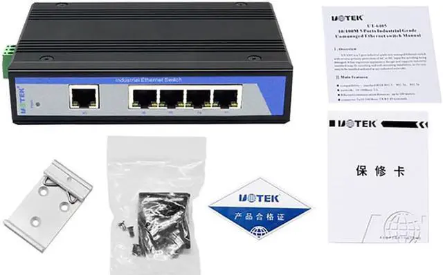 Alt view image 5 of 7 - UTEK Industrial Grade 10/100M 5 Ports Unmanaged Ethernet Switch DIN-rail without Power Supporting Full-duplex or Half-duplex Auto MDI/MDI-X UT-6405
