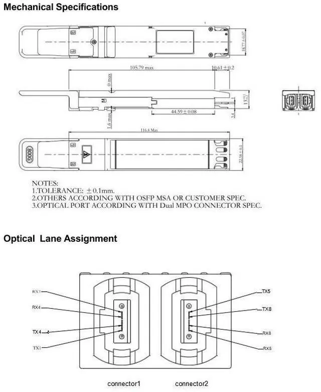 Alt view image 2 of 2 - The OSFP-800G single-mode optical module has eight channels and supports hot-swappable Mimi model dual MTP8 APC optical socket connectors