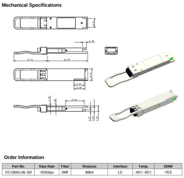 Alt view image 2 of 2 - QSFP28-100G-ZR4 80-kilometer long-distance high-performance low-power optical transceiver module