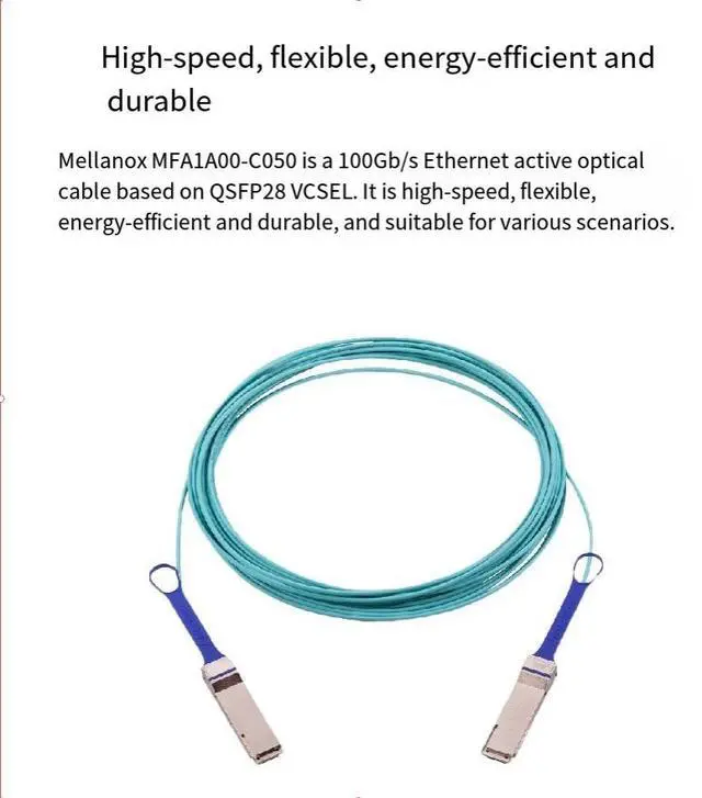 Alt view image 3 of 3 - The MFA1A00-C015 QSFP28 active optical cable is compatible with NVIDIA Myros switch IB optical cables