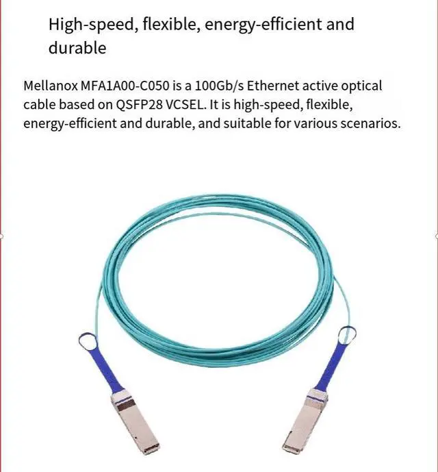Alt view image 3 of 5 - Mellanox MFA1A00-C015 QSFP28 active optical cable compatible with NVIDIA Myros switch IB Optical cable