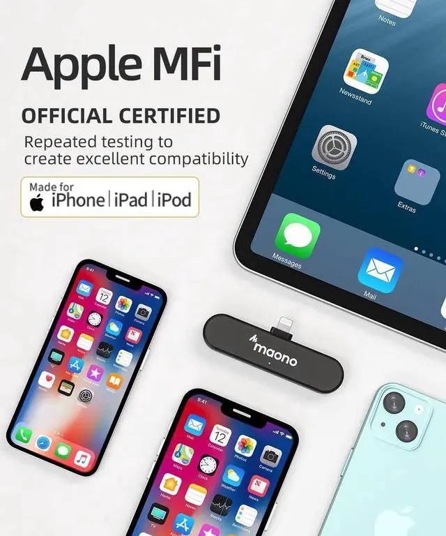 Alt view image 2 of 7 - MAONO Ultra-Compact Wireless Lavalier Microphone with MFi Certified for iPhone, iPad, 2.4GHz Dual Lapel Mics with Pro Audio Chip and Mute for TikTok, Interview, Vlogging, Live Streaming(WM820 B2)