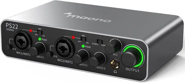 Main image of MAONO USB Audio interface for PC with 60 dB Pro-preamp, 24bit/192kHz, Dual USB interface for PC&Smartphone, Routing Software for Home Recording, Music Production, Guitar, Podcast, Streaming(PS22)