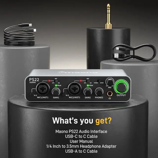 Alt view image 7 of 7 - MAONO USB Audio interface for PC with 60 dB Pro-preamp, 24bit/192kHz, Dual USB interface for PC&Smartphone, Routing Software for Home Recording, Music Production, Guitar, Podcast, Streaming(PS22)