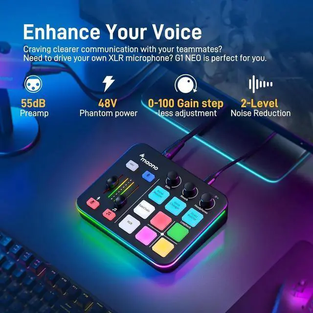 Alt view image 3 of 7 - MAONO Gaming Audio Mixer, Audio Interface with Pro-preamp, RGB, Bluetooth, 48V Phantom Power for Live Streaming, Podcasting, Content Create, Gaming MaonoCaster G1 NEO (BLACK)