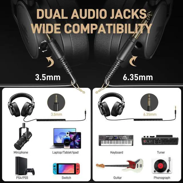 Alt view image 5 of 7 - MAONO Professional Studio Monitor Headphones - Over Ear Closed Back Headphones Wired with Detachable Cable for Podcast, Recording, DJ, Music, MH700 Black