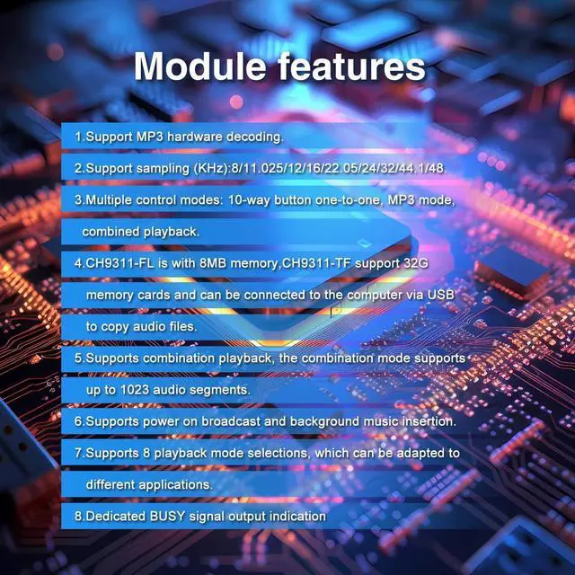 Alt view image 2 of 5 - 20W Voice Playback Module, TF Card 32GB Sound Board USB Downloadable MP3 Music Player DC 6-35V Support Programmable Combination,Background IO Trigger 10-Way Amplifier Chip for Industry Broadcast.