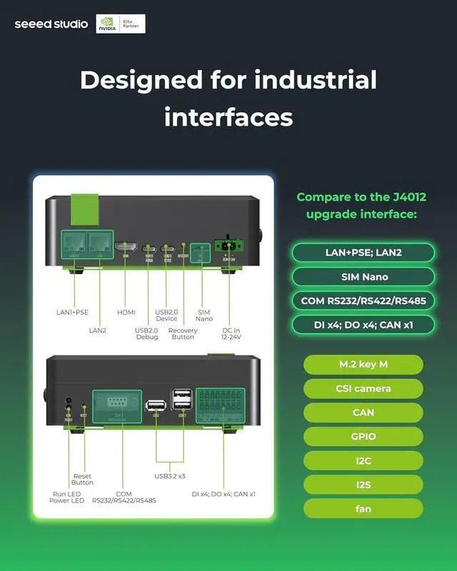 Alt view image 7 of 7 - seeed studio reComputer Industrial J4012- Fanless Edge AI Device with Jetson Orin NX 16GB