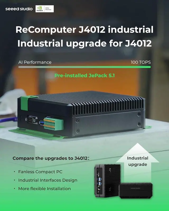 Alt view image 2 of 7 - seeed studio reComputer Industrial J4012- Fanless Edge AI Device with Jetson Orin NX 16GB