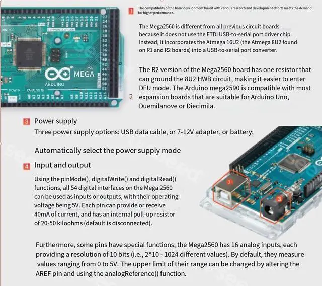 Alt view image 5 of 7 - Arduino Mega2560 development board, uno r3 single-chip microcomputer learning board, expansion board kit