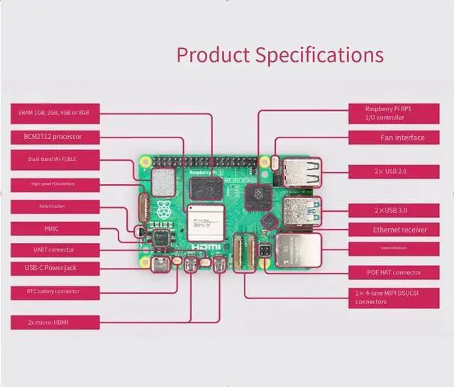 Alt view image 3 of 3 - Raspberry Pi 5b development Board Kit Linux Computer AI Programming Development Board 8GB version