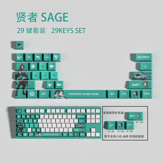 Alt view image 2 of 5 - VALORANT Themed Keycaps Sage PBT heat-sublimation keycaps 29 keys OEM high degree