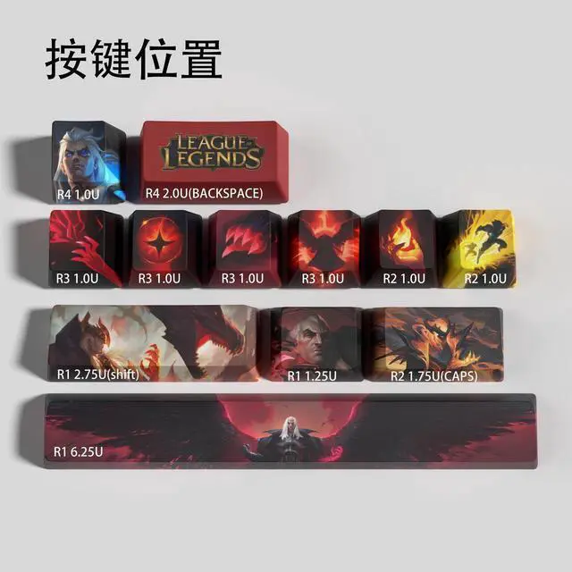Alt view image 2 of 5 - League of Legends Themed Keycaps Jericho Swain PBT heat-sublimation keycaps 12 keys OEM high degree