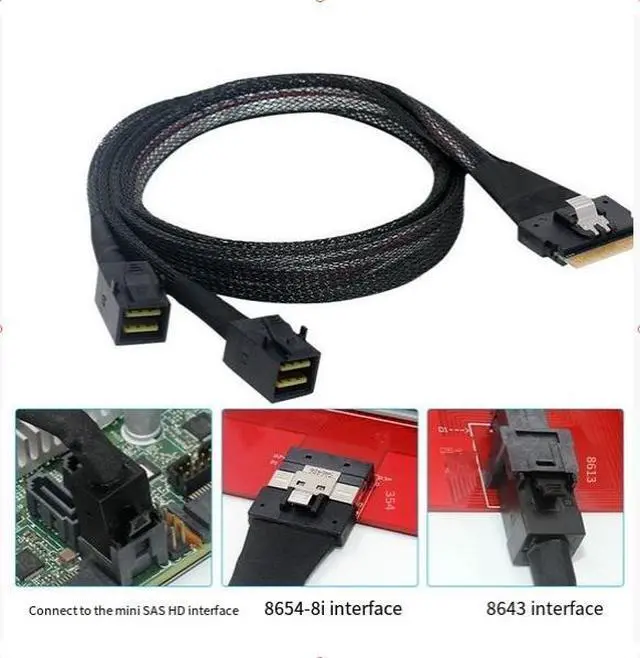 Alt view image 4 of 5 - SFF-8654 8i to 2*SFF-8643 array card connection cable SLIMSAS4.0 high-speed data cable