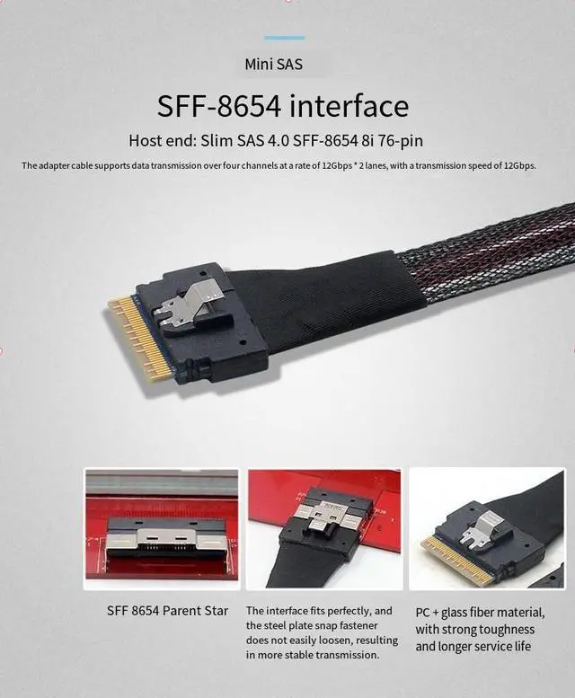 Alt view image 5 of 5 - SFF-8654 8i to 2*SFF-8643 array card connection cable SLIMSAS4.0 high-speed data cable