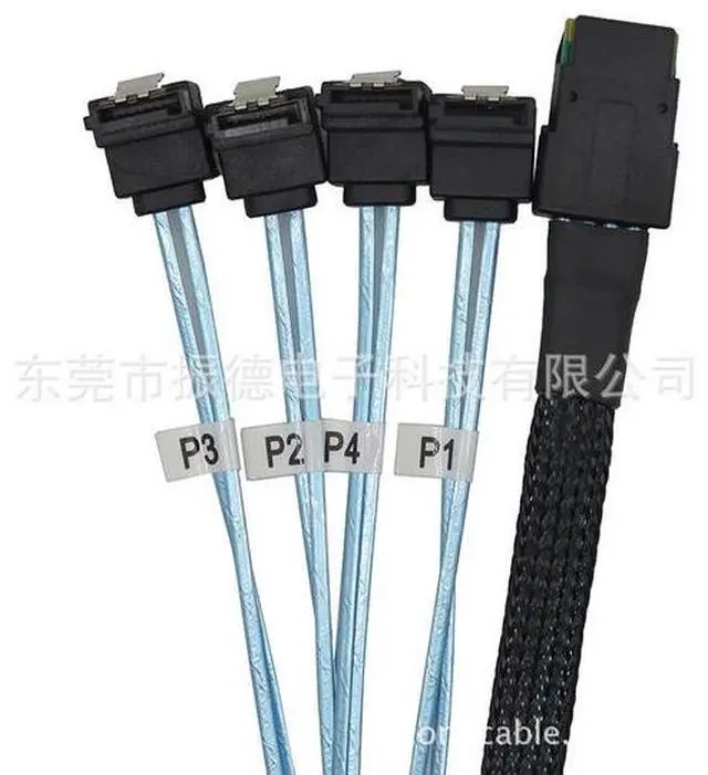 Alt view image 4 of 4 - Mini SAS 36P built-in cable SFF8087 to 4*SATA 90-degree bent minisas computer hard drive connection cable