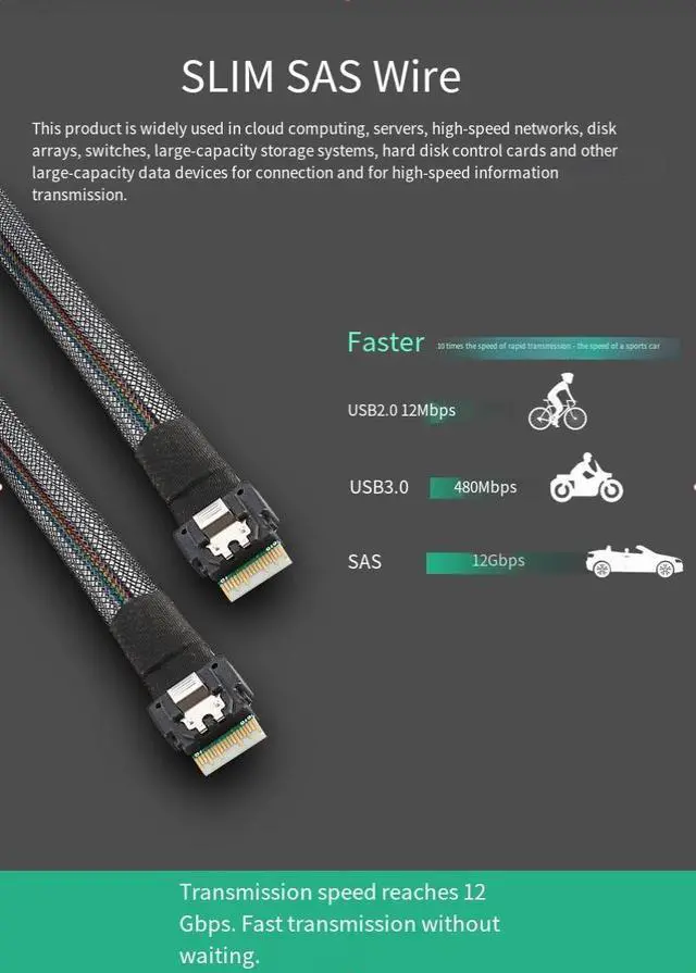 Alt view image 5 of 6 - Slimsas 38P SFF-86544i 16Gpbs server hard disk data transfer cable MINISAS built-in conversion cable