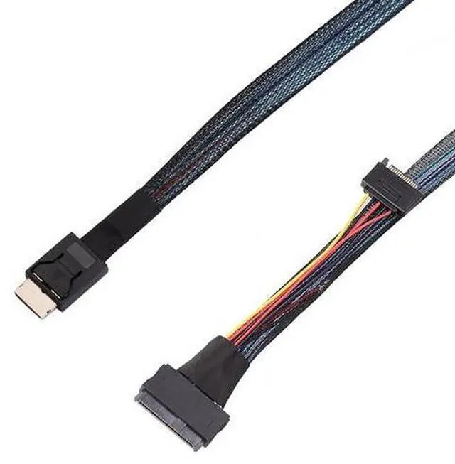 Alt view image 2 of 6 - Oculink SFF8611 to U.2 SFF8639+15P power server MINISAS built-in cable PCIE4.0  0.5M