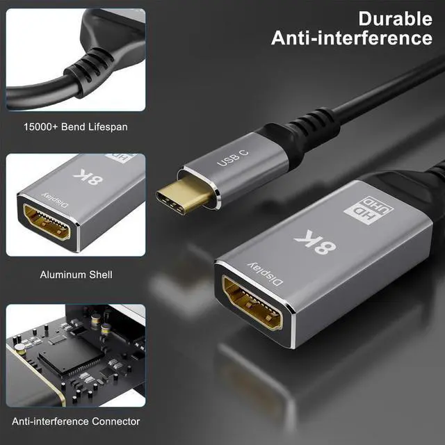 Alt view image 6 of 7 - 8K@60HzType C to HDMI Cable 4K 120Hz, Thunderbolt 3/4 USB-C to HDMI Adapter for MacBook Pro/Air,  iPad Pro, Galaxy S23/S24, Surface Pro, Chromebook, Laptop to Monitor/TV/Projector